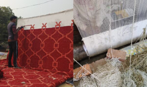 Hand tufted and hand knotted weaving picture